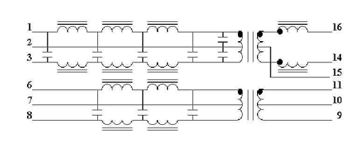 Vnitřní schema hybridního filtru/transformátoru